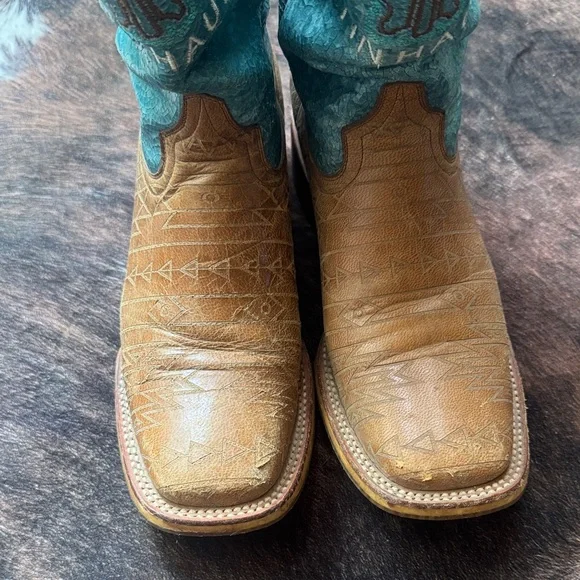 Tin Haul Blue and Brown Heeled Boots - Picture 3 of 8